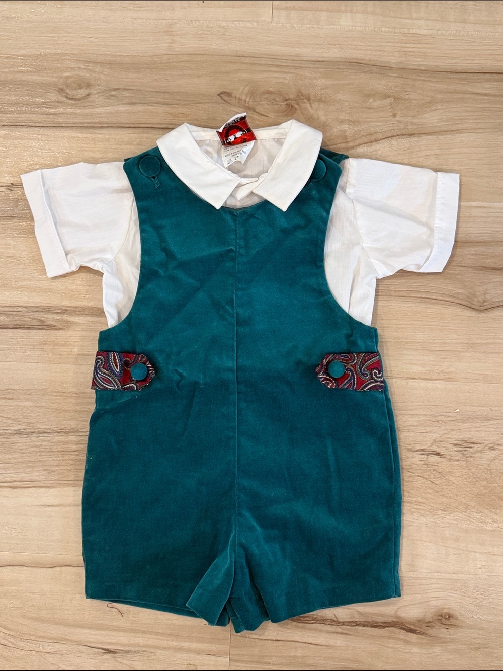 Vintage Good lad Teal Boys Romper with White Collar Shirt
